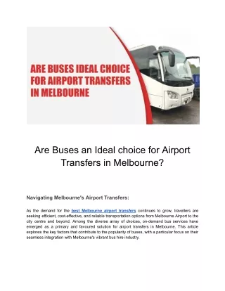 On the Road to Excellence: Melbourne Bus Hire's Ideal Airport Transfer Solutions