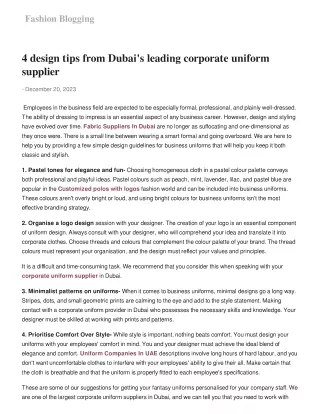 4 design tips from Dubai's leading corporate uniform supplier