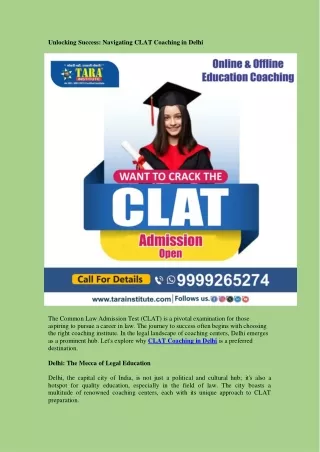 Unlocking Success: Navigating CLAT Coaching in Delhi