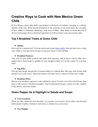 Creative Ways to Cook with New Mexico Green Chile