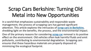 Scrap Cars Berkshire Turning Old Metal into New Opportunities