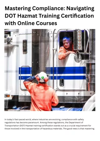 Mastering Compliance Navigating DOT Hazmat Training Certification with Online Courses