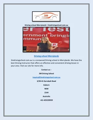 Driving school Merrylands | 3mdrivingschool.com.au