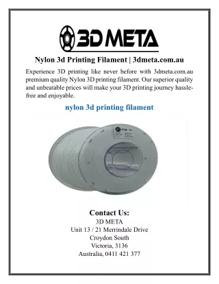 Nylon 3d Printing Filament  3dmeta.com.au