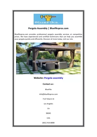 Pergola Assembly  Bluefikspros.com