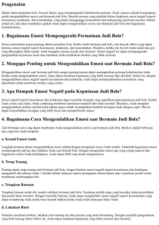 Bisakah Anda Mengendalikan Emosi saat Bermain Judi Bola?