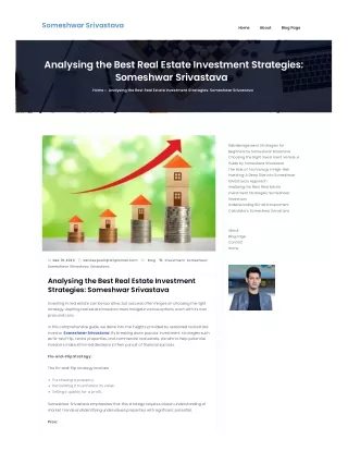 Analysing the Best Real Estate Investment Strategies Someshwar Srivastava
