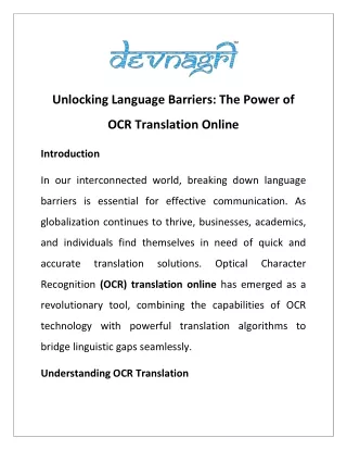 Unlocking Language Barriers: The Power of OCR Translation Online