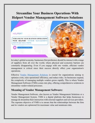 Streamline Operations with Helport's Vendor Management Software