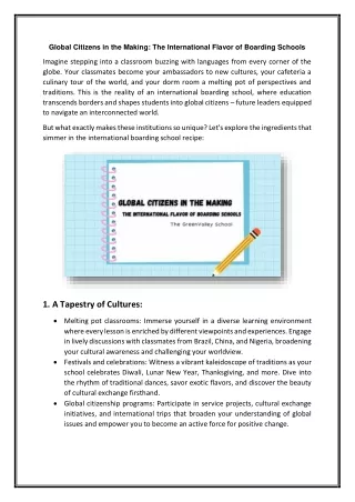 Global Citizens in the Making The International Flavor of Boarding Schools