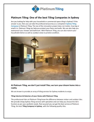 Platinum Tiling and One of the best Tiling Companies in Sydney