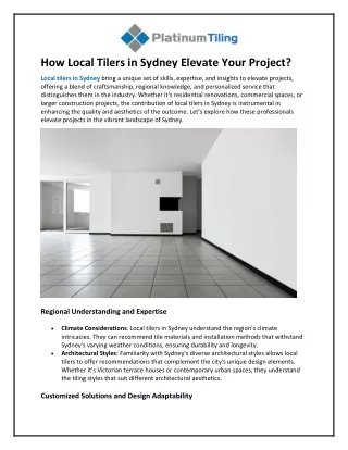 How Local Tilers in Sydney Elevate Your Project