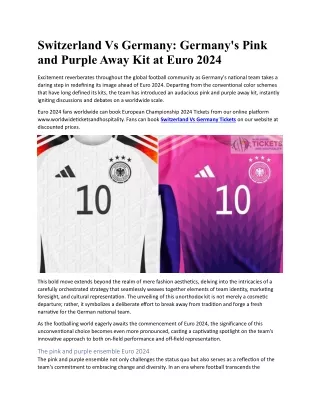 Switzerland Vs Germany Germany's Pink and Purple Away Kit at Euro 2024