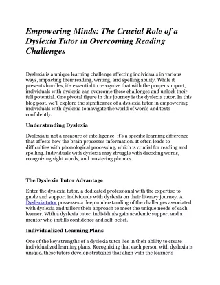 Empowering Minds: The Crucial Role of a Dyslexia Tutor in Overcoming Reading Cha