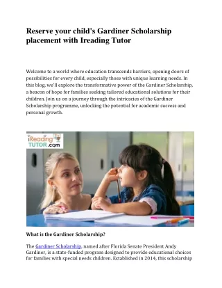 Reserve your child's Gardiner Scholarship placement with Ireading Tutor