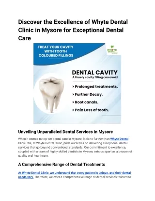 Discover the Excellence of Whyte Dental Clinic in Mysore for Exceptional Dental Care