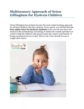 Multisensory Approach of Orton Gillingham for Dyslexia Children