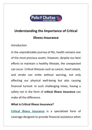 Understanding the Importance of Critical Illness Insurance