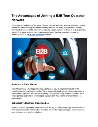 The Advantages of Joining a B2B Tour Operator Network (1)