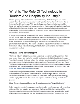 What Is The Role Of Technology In Tourism And Hospitality Industry