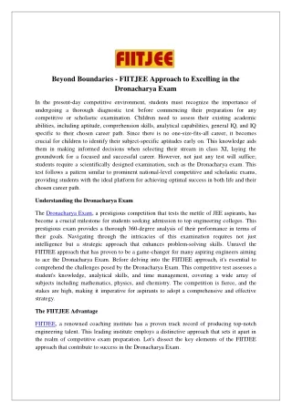 Beyond Boundaries - FIITJEE Approach to Excelling in the Dronacharya Exam