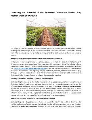 Unlocking the Potential of the Protected Cultivation Market Size