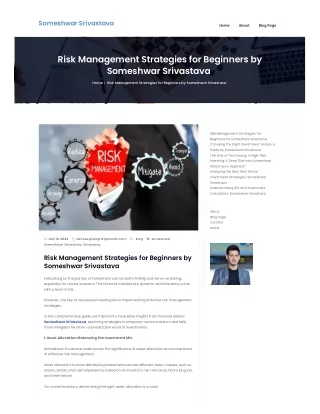 Risk Management Strategies for Beginners by Someshwar Srivastava
