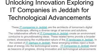 Unlocking Innovation Exploring IT Companies in Jeddah for Technological Advancements