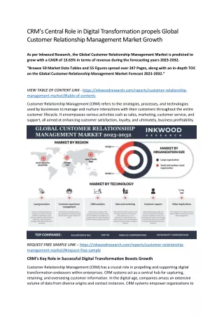 CRM’s Central Role in Digital Transformation propels Global Customer Relationshi