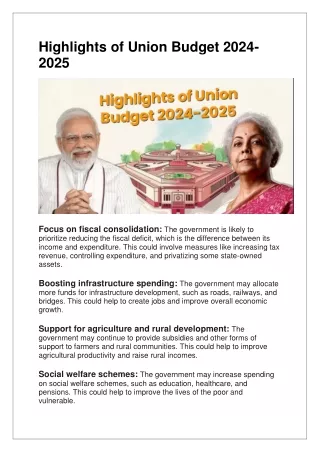 Highlights of Union Budget 2024- 2025