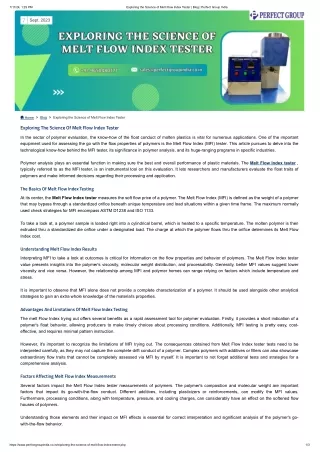 Exploring The Science Of Melt Flow Index Tester