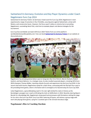 Switzerland Vs Germany Evolution and Key Player Dynamics under Coach Nagelsmann Euro Cup 2024