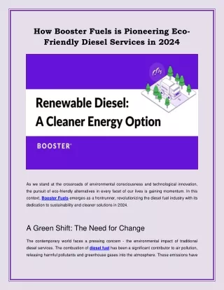 How Booster Fuels is Pioneering Eco-Friendly Diesel Services in 2024