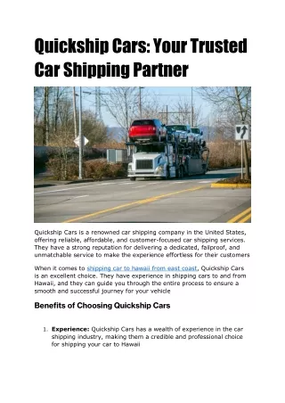 Quickship Cars Your Trusted Car Shipping Partner