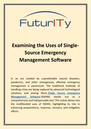 Examining the Uses of Single-Source Emergency Management Software