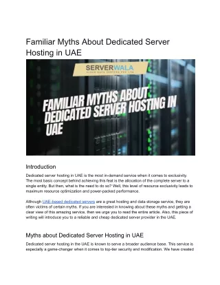 Familiar Myths About Dedicated Server Hosting in UAE