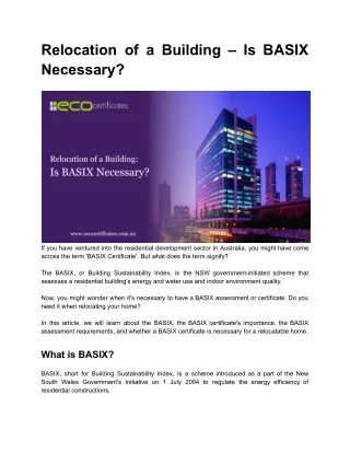 Relocation of a Building – Is BASIX Necessary?