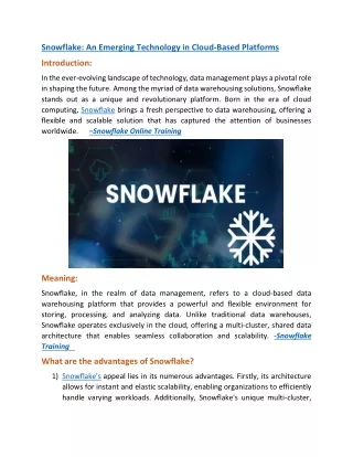 Snowflake Online Training | Snowflake Training In India