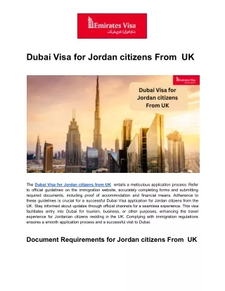 Dubai Visa for Jordan citizens From  UK