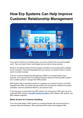 How Erp Systems Can Help Improve Customer Relationship Management