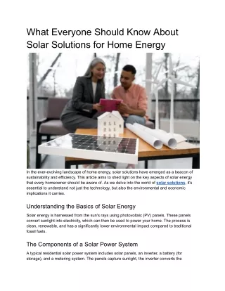 Solar Solutions - Insights for Sustainable Home Energy