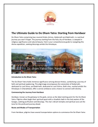 The Ultimate Guide to Do Dham Yatra and Starting from Haridwar