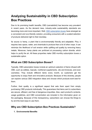 Analysing Sustainability in CBD Subscription Box Practices