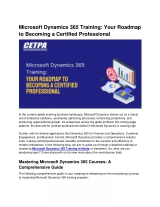 Microsoft Dynamics 365 Training Your Roadmap to Becoming a Certified Professional