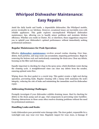 Whirlpool Dishwasher Maintenance: Easy Repairs