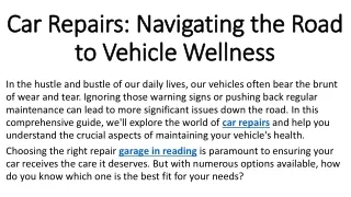 Car Repairs Navigating the Road to Vehicle Wellness