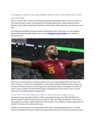 Portugal Vs Czechia Goncalo Matias Ramos Set to Illuminate Euro 2024 with Portugal