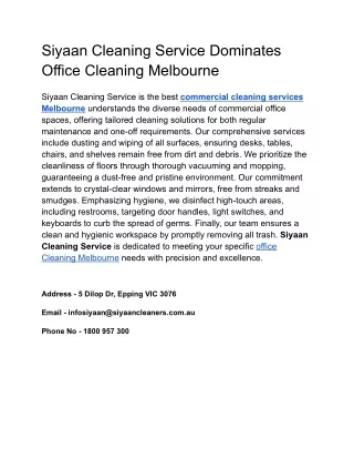 Siyaan Cleaning Service Dominates Office Cleaning Melbourne