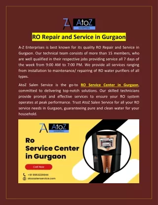 RO Repair and Service in Gurgaon