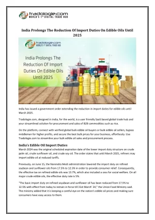 India Prolongs The Reduction Of Import Duties On Edible Oils Until 2025